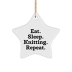 Gifts from Knitting Enthusiasts to Knitting Friends - Eat. Sleep. Knitting. Repeat. Star Ornament, White, for Christmas