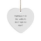 Gifts from Mom, Pharmacist By Day, World's Best Mom By Night., Heart Ornament for Pharmacist Friends and Family - Unique Christmas Unique Gifts