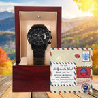 Funny Gift for Girlfriend’s Dad – “You Can Have Her Back Now” Message Card & Black Chronograph Watch – Hilarious Father’s Day or Birthday Gift for Her Dad