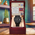 Funny Gift for Girlfriend’s Dad – “You Can Have Her Back Now” Message Card & Black Chronograph Watch – Hilarious Father’s Day or Birthday Gift for Her Dad