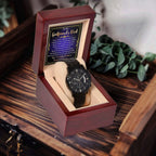 To My Girlfriend’s Dad – “Heart of Gold” Message Card & Black Chronograph Watch – Bonus Dad Gift for Father Figure, Birthday or Father’s Day