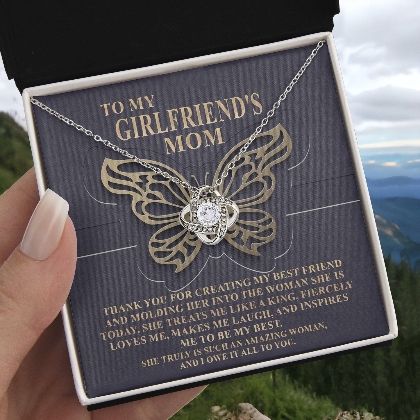 To My Girlfriend's Mother Thank You for Raising a Wonderful Woman Love Knot Pendant Necklace - Mallard Moon Gift Shop