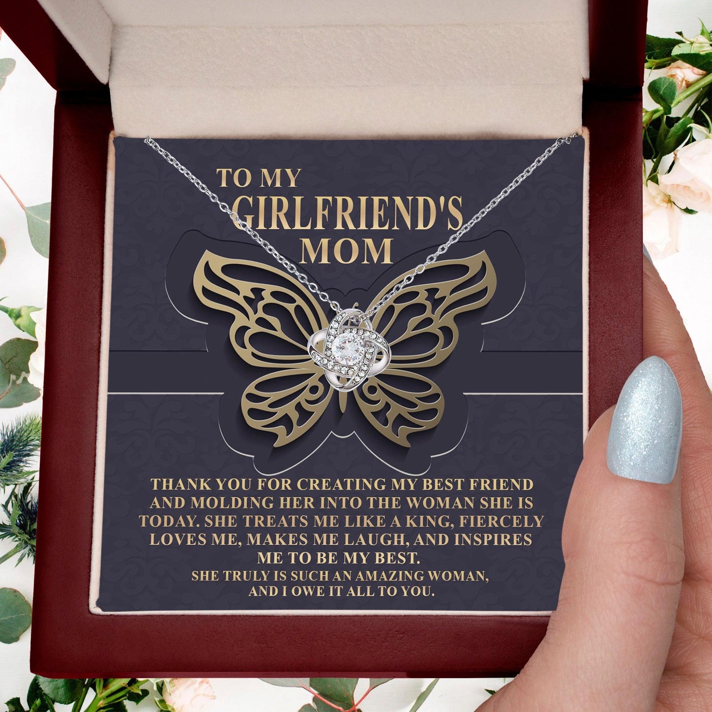 To My Girlfriend's Mother Thank You for Raising a Wonderful Woman Love Knot Pendant Necklace - Mallard Moon Gift Shop