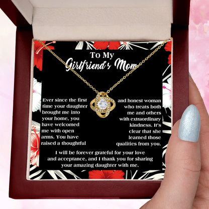 To My Girlfriend's Mom Thank You For Raising an Amazing Daughter Love Knot Pendant Necklace - Mallard Moon Gift Shop