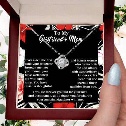 To My Girlfriend's Mom Thank You For Raising an Amazing Daughter Love Knot Pendant Necklace - Mallard Moon Gift Shop