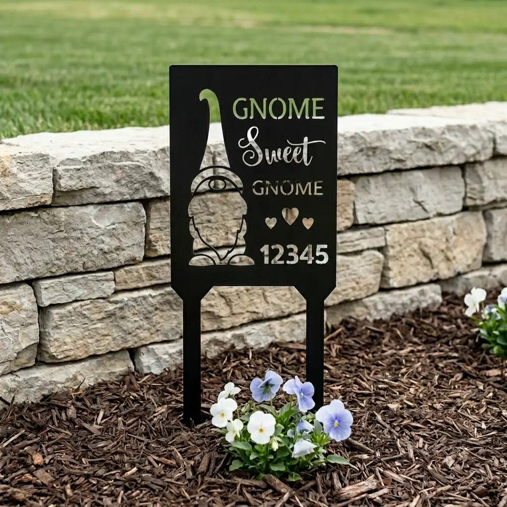 Personalized Gnome Sweet Gnome Address Sign | Custom Metal House Number Sign | Gnome Welcome Wall Decor | Outdoor Address Plaque | Made in USA