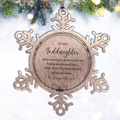 Goddaughter Christmas Ornament Gifts, Goddaughter Snowflake Ornament, Motivational Goddaughter Engraved Gifts, Birthday Gifts For Goddaughter, To My Goddaughter Life is learning to dance in the rain, finding good in each day. I'm always with you - Mallard Moon Gift Shop