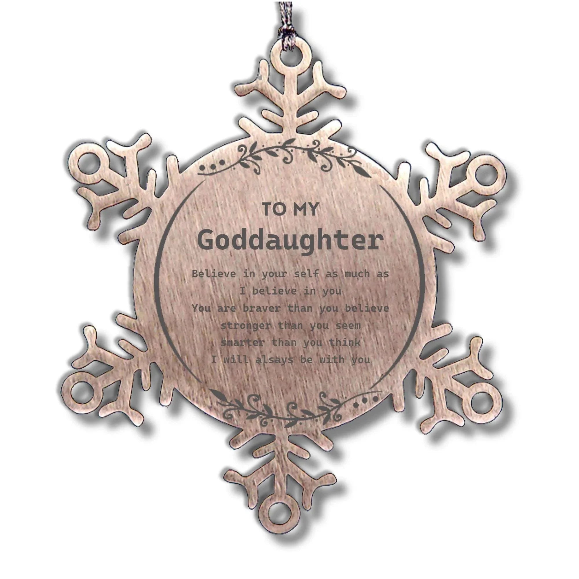 Goddaughter Snowflake Ornament Gifts, To My Goddaughter You are braver than you believe, stronger than you seem, Inspirational Gifts For Goddaughter Ornament, Birthday, Christmas Gifts For Goddaughter Men Women