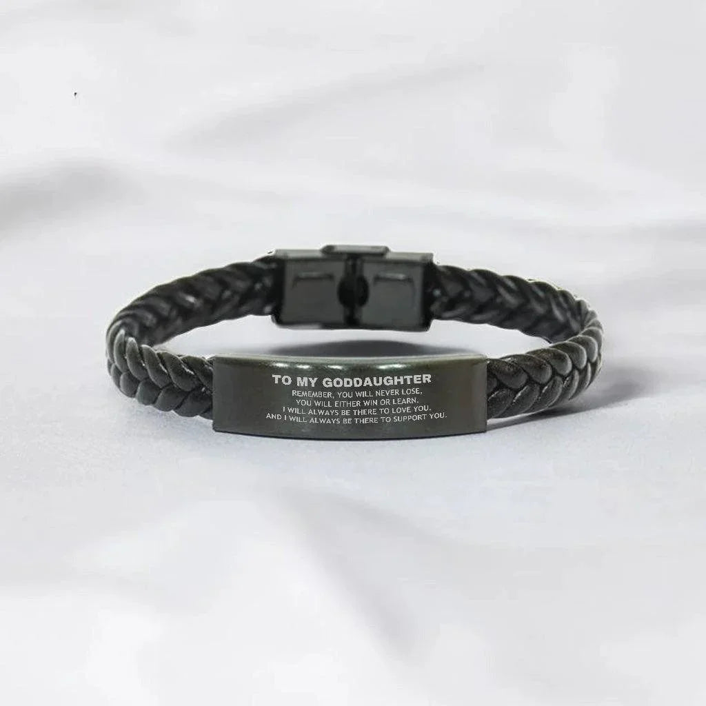 Goddaughter Gifts, To My Goddaughter Remember, you will never lose. You will either WIN or LEARN, Keepsake Braided Leather Bracelet For Goddaughter Engraved, Birthday Christmas Gifts Ideas For Goddaughter X-mas Gifts