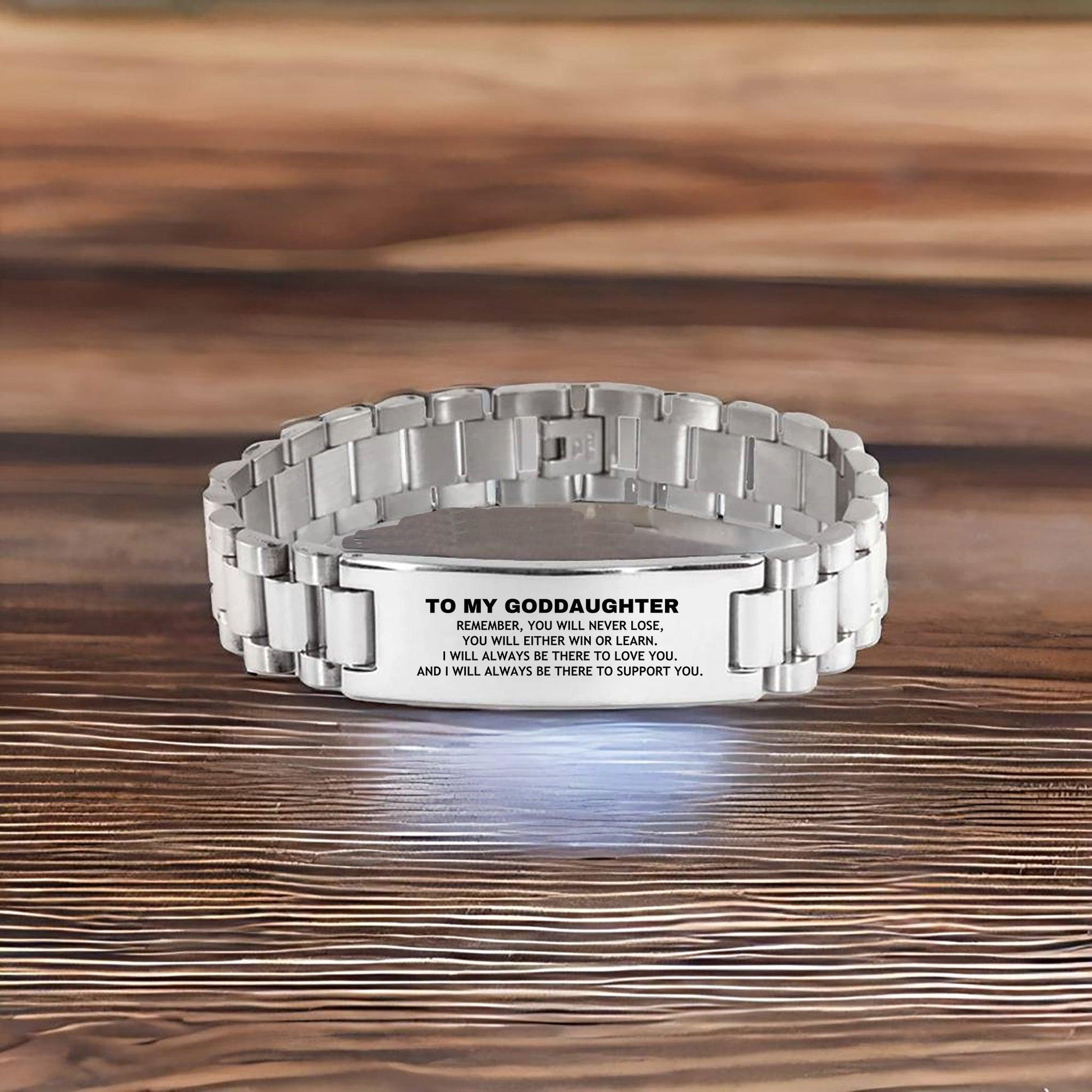 Goddaughter Gifts, To My Goddaughter Remember, you will never lose. You will either WIN or LEARN, Keepsake Ladder Stainless Steel Bracelet For Goddaughter Engraved, Birthday Christmas Gifts Ideas For Goddaughter X-mas Gifts - Mallard Moon Gift Shop