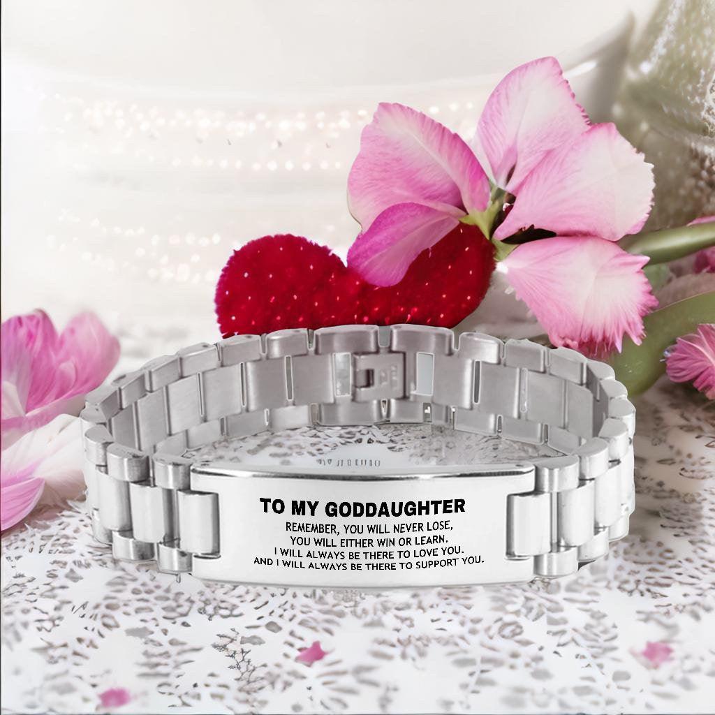 Goddaughter Gifts, To My Goddaughter Remember, you will never lose. You will either WIN or LEARN, Keepsake Ladder Stainless Steel Bracelet For Goddaughter Engraved, Birthday Christmas Gifts Ideas For Goddaughter X-mas Gifts - Mallard Moon Gift Shop