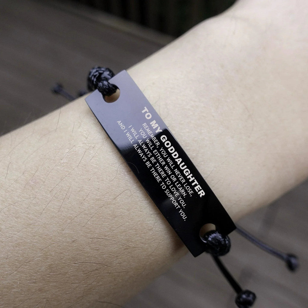 Goddaughter Gifts, To My Goddaughter Remember, you will never lose. You will either WIN or LEARN, Keepsake Black Rope Bracelet For Goddaughter Engraved, Birthday Christmas Gifts Ideas For Goddaughter X-mas Gifts