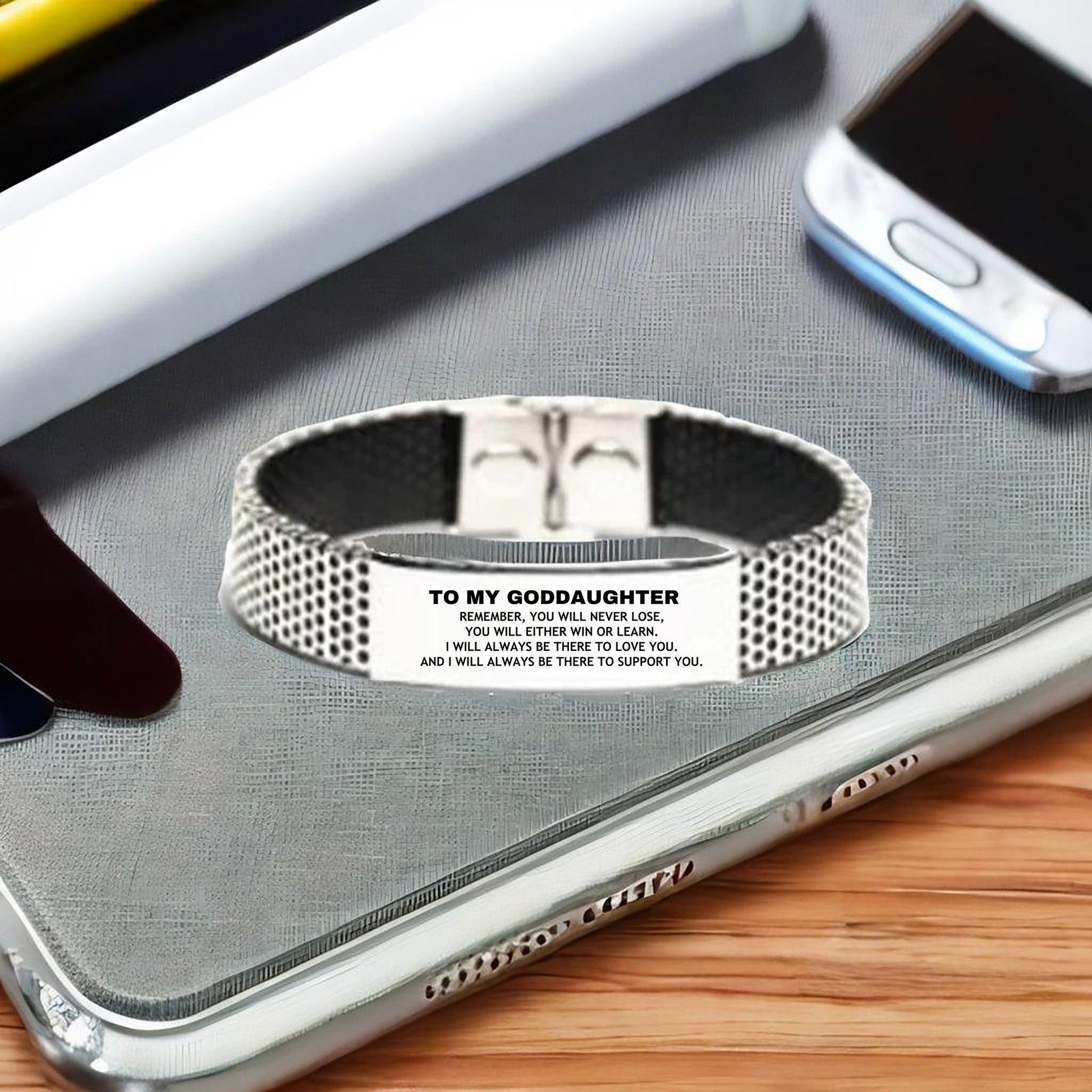 Goddaughter Gifts, To My Goddaughter Remember, you will never lose. You will either WIN or LEARN, Keepsake Stainless Steel Bracelet For Goddaughter Engraved, Birthday Christmas Gifts Ideas For Goddaughter X-mas Gifts - Mallard Moon Gift Shop