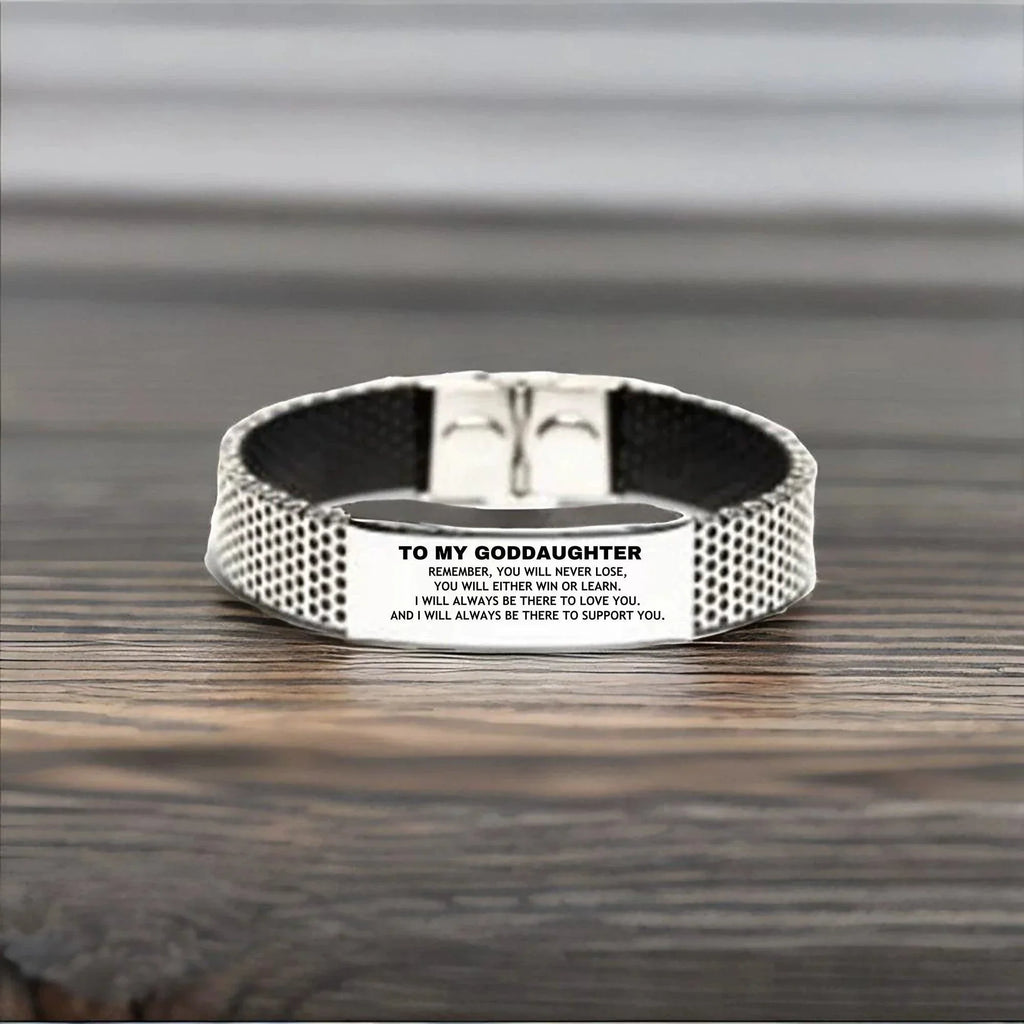 Goddaughter Gifts, To My Goddaughter Remember, you will never lose. You will either WIN or LEARN, Keepsake Stainless Steel Bracelet For Goddaughter Engraved, Birthday Christmas Gifts Ideas For Goddaughter X-mas Gifts