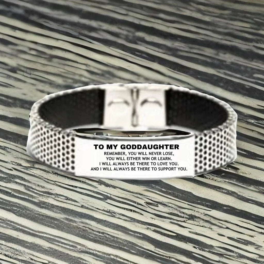 Goddaughter Gifts, To My Goddaughter Remember, you will never lose. You will either WIN or LEARN, Keepsake Stainless Steel Bracelet For Goddaughter Engraved, Birthday Christmas Gifts Ideas For Goddaughter X-mas Gifts