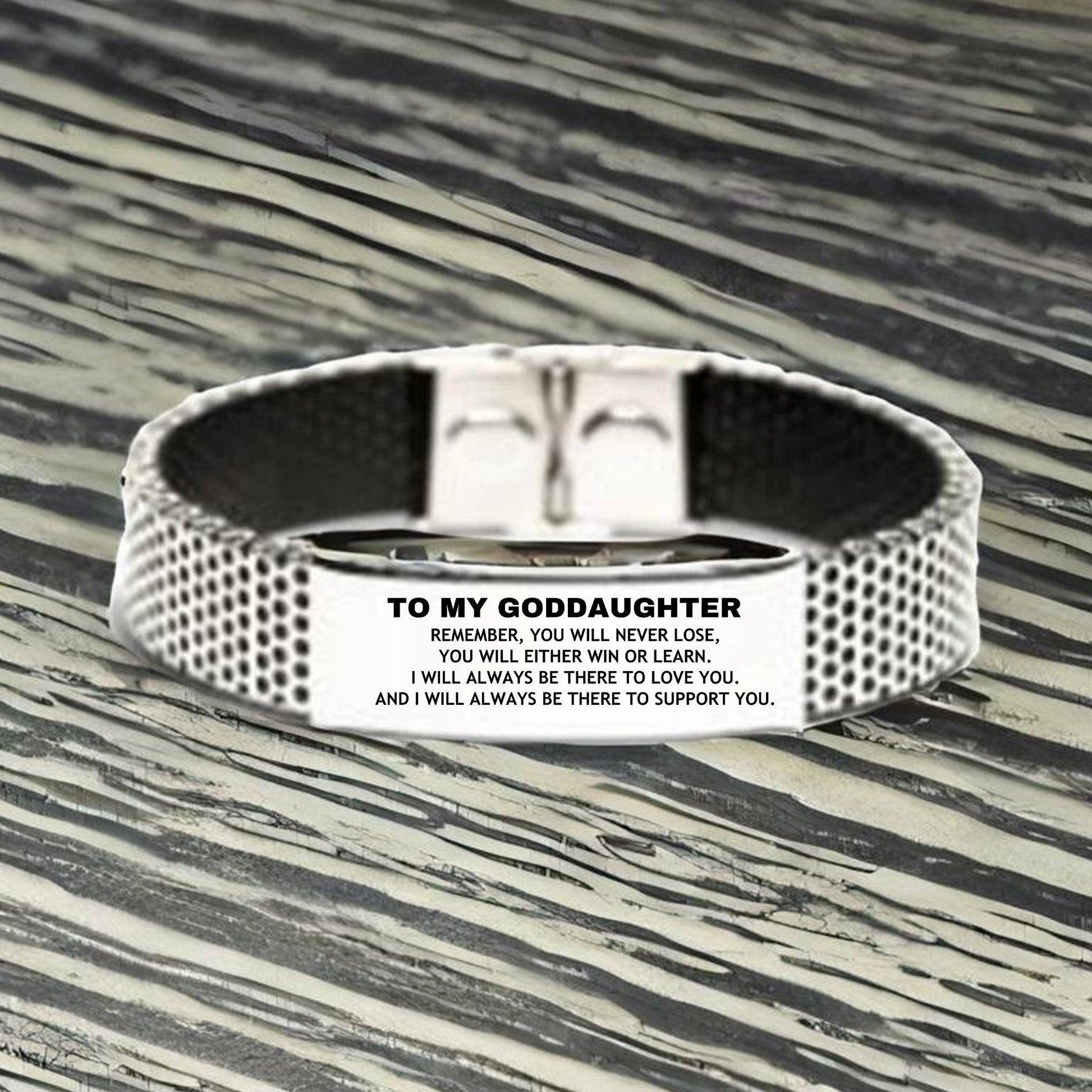 Goddaughter Gifts, To My Goddaughter Remember, you will never lose. You will either WIN or LEARN, Keepsake Stainless Steel Bracelet For Goddaughter Engraved, Birthday Christmas Gifts Ideas For Goddaughter X-mas Gifts - Mallard Moon Gift Shop
