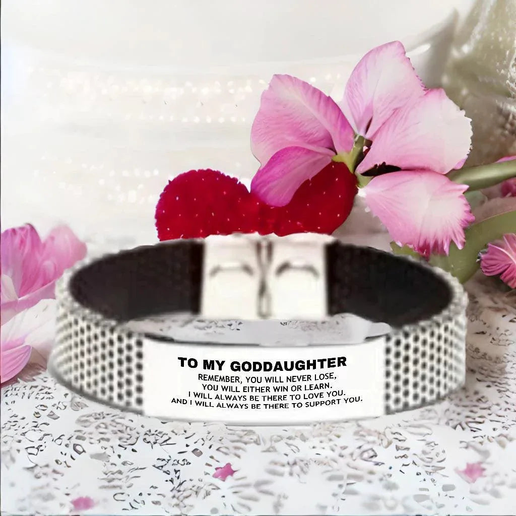 Goddaughter Gifts, To My Goddaughter Remember, you will never lose. You will either WIN or LEARN, Keepsake Stainless Steel Bracelet For Goddaughter Engraved, Birthday Christmas Gifts Ideas For Goddaughter X-mas Gifts