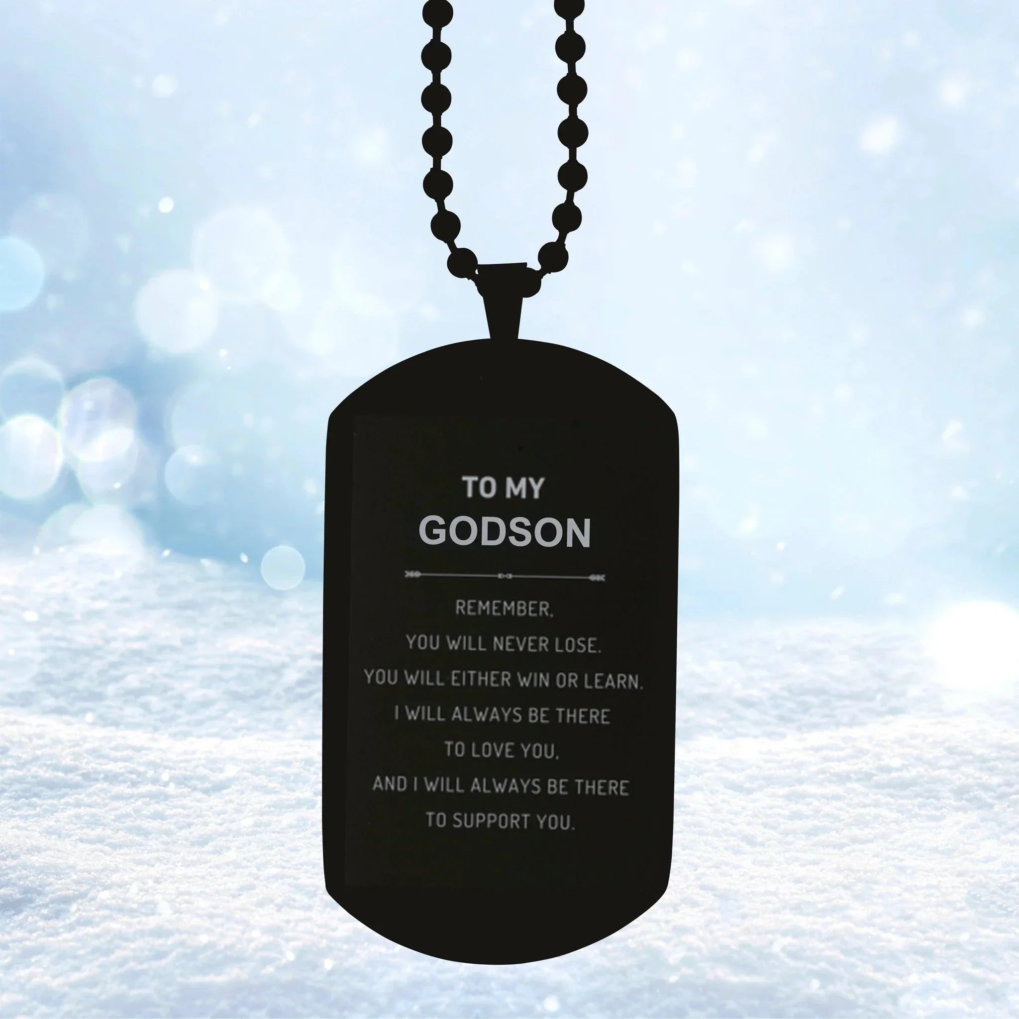 Godson Gifts, To My Godson Remember, you will never lose. You will either WIN or LEARN, Keepsake Black Dog Tag For Godson Engraved, Birthday Christmas Gifts Ideas For Godson X-mas Gifts