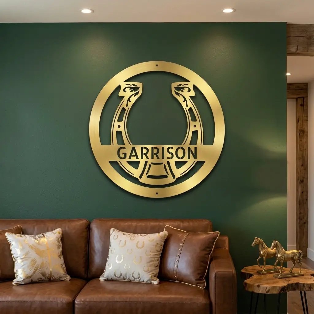 Horseshoe Monogram Personalized Indoor Outdoor Steel Wall Sign Art