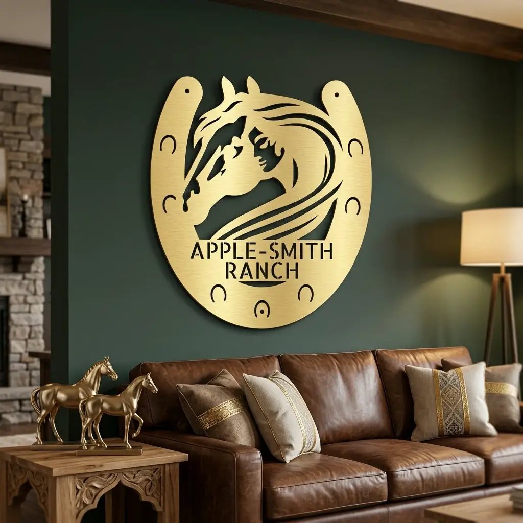 Personalized Horse & Horseshoe Metal Wall Art | Custom Ranch Name Sign | Equestrian Wall Decor | Western Farmhouse Metal Sign | Made in USA