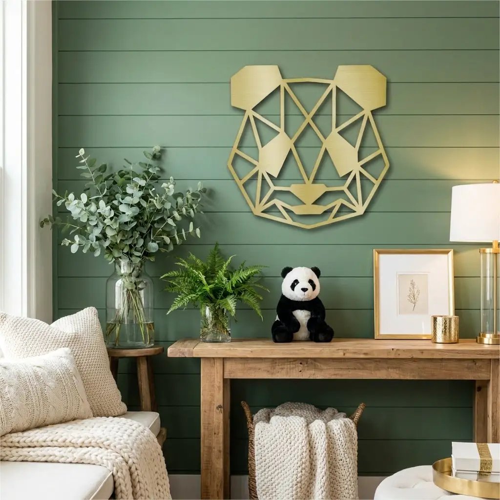 Geometric Panda Metal Wall Art – Modern Animal Steel Décor – Minimalist Panda Head Wall Hanging