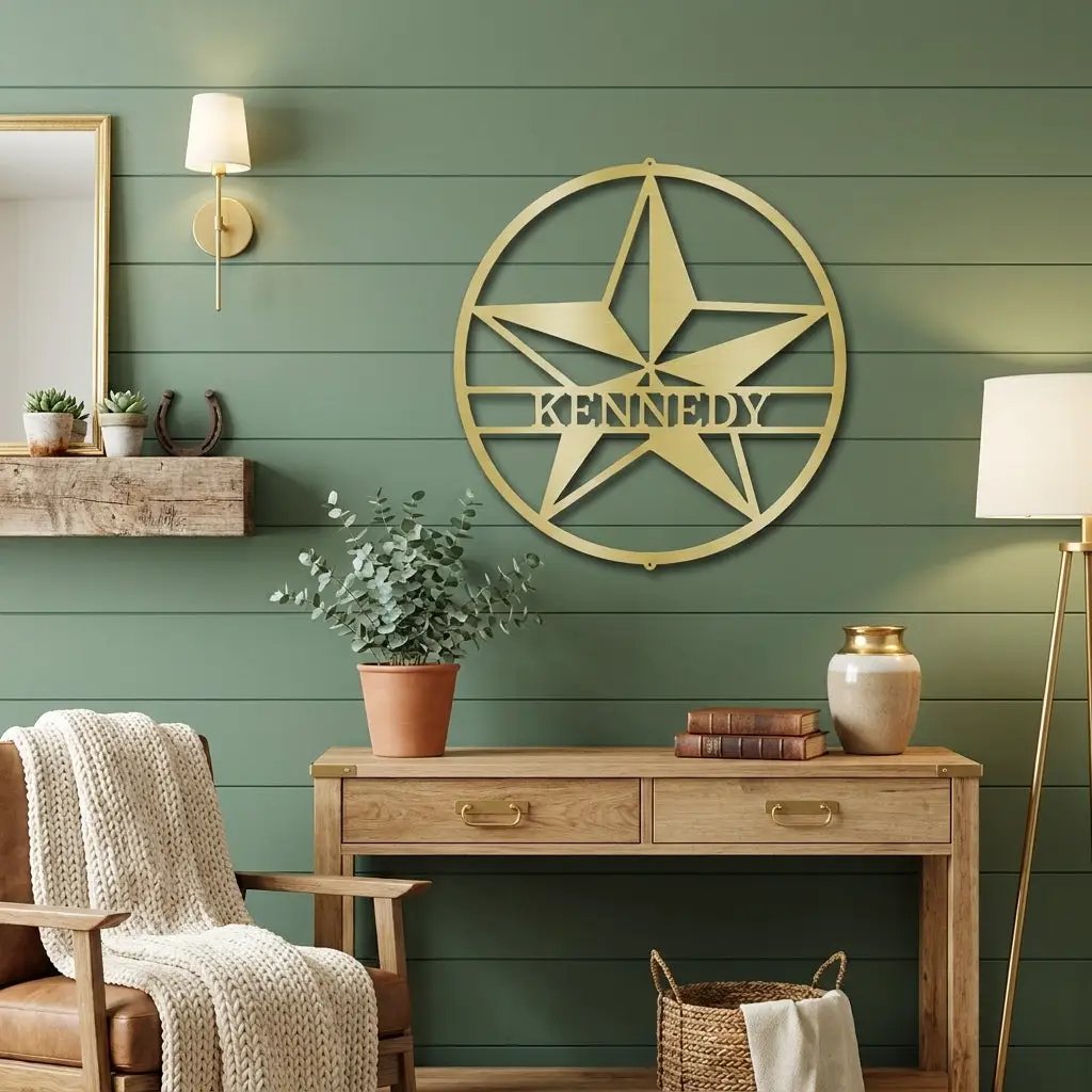 Custom Star Metal Wall Art – Personalized Rustic Farmhouse Sign – Ranch or Family Name