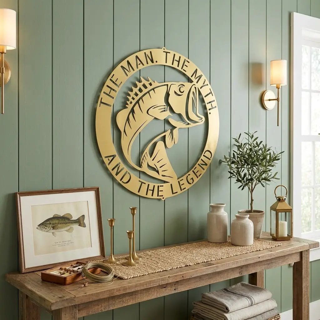 Personalized Bass Fishing Metal Sign Custom Fisherman Wall Art - Lake House Decor Outdoor Sign