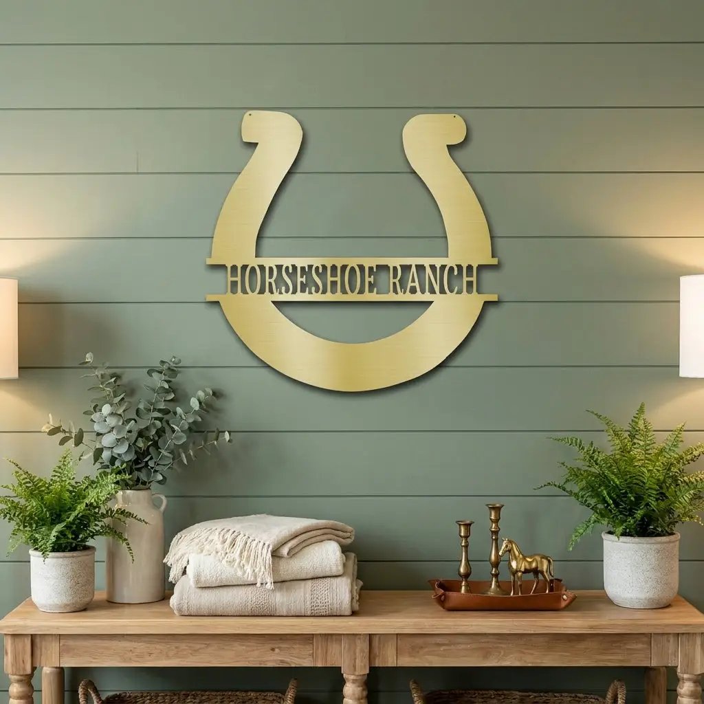 Personalized Horseshoe Metal Sign Custom Ranch Name Sign Western Decor Farmhouse Wall Art Horse Lover Gift Barn Decor Custom Steel Sign