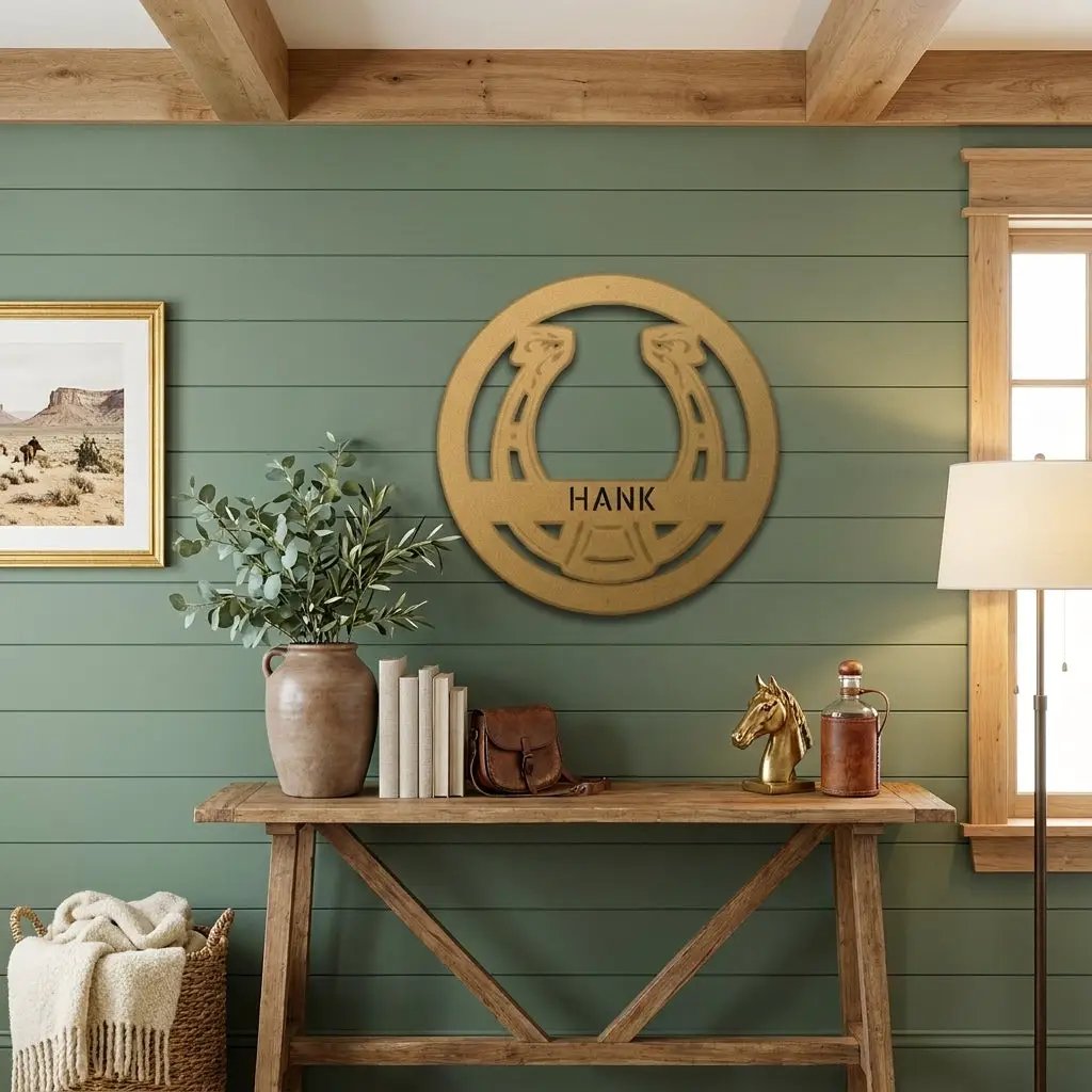 Personalized Horseshoe Metal Wall Art Sign Custom Ranch Name Steel Decor Western Farmhouse