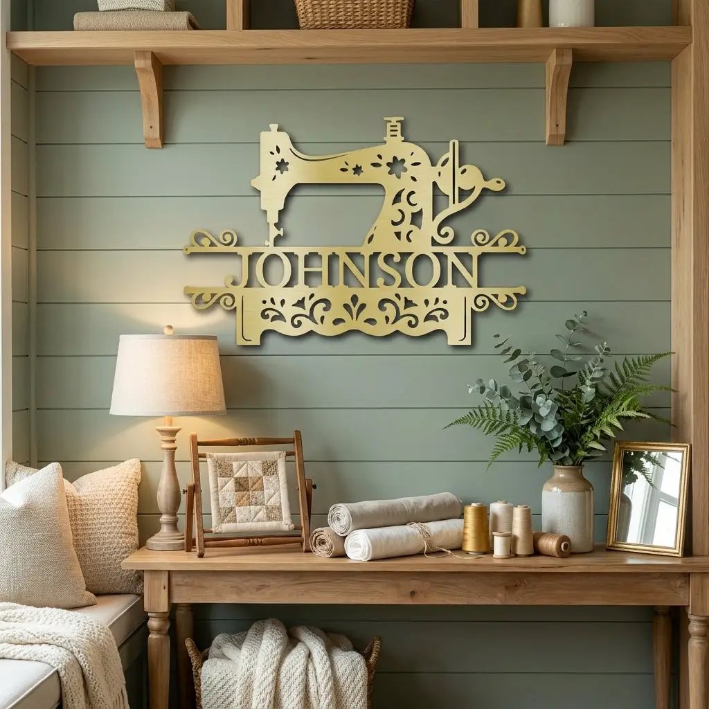 Personalized Sewing Machine Metal Wall Art Custom Name Sign Quilter Gift Sewist Decor Craft Room Wall Decor Vintage Sewing Machine Sign