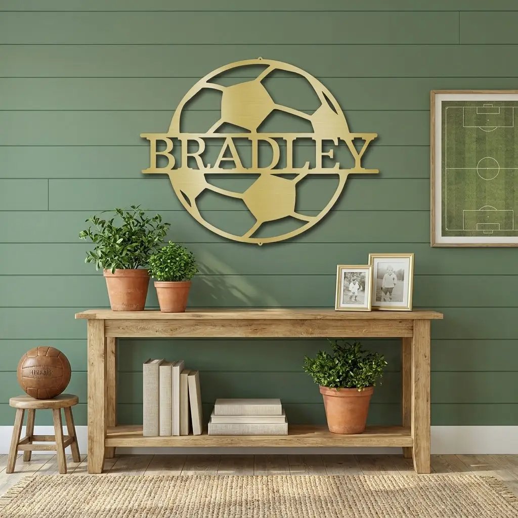 Personalized Soccer Ball Metal Wall Art – Custom Name Soccer Sign – Sports Decor for Kids Room, Soccer Player Gift, Indoor Outdoor Steel Sign
