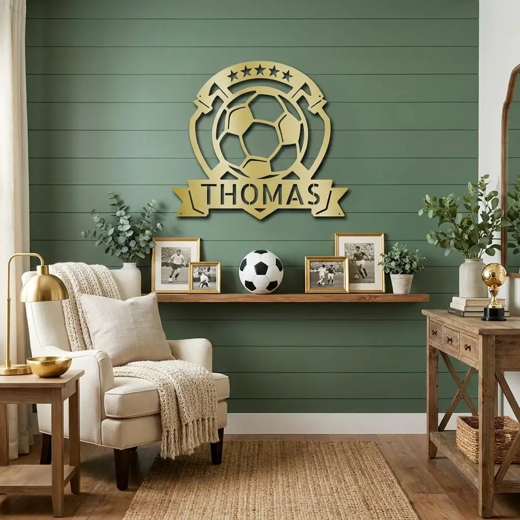 Custom Name Soccer Sign – Sports Decor for Boys Room, Soccer Player Gift, Indoor Outdoor Steel Sign