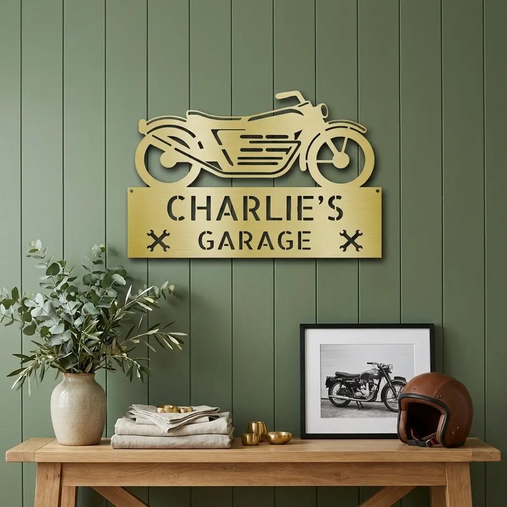 Personalized Motorcycle Garage Metal Sign – Custom Biker Wall Art – Garage Decor – Gift for Dad