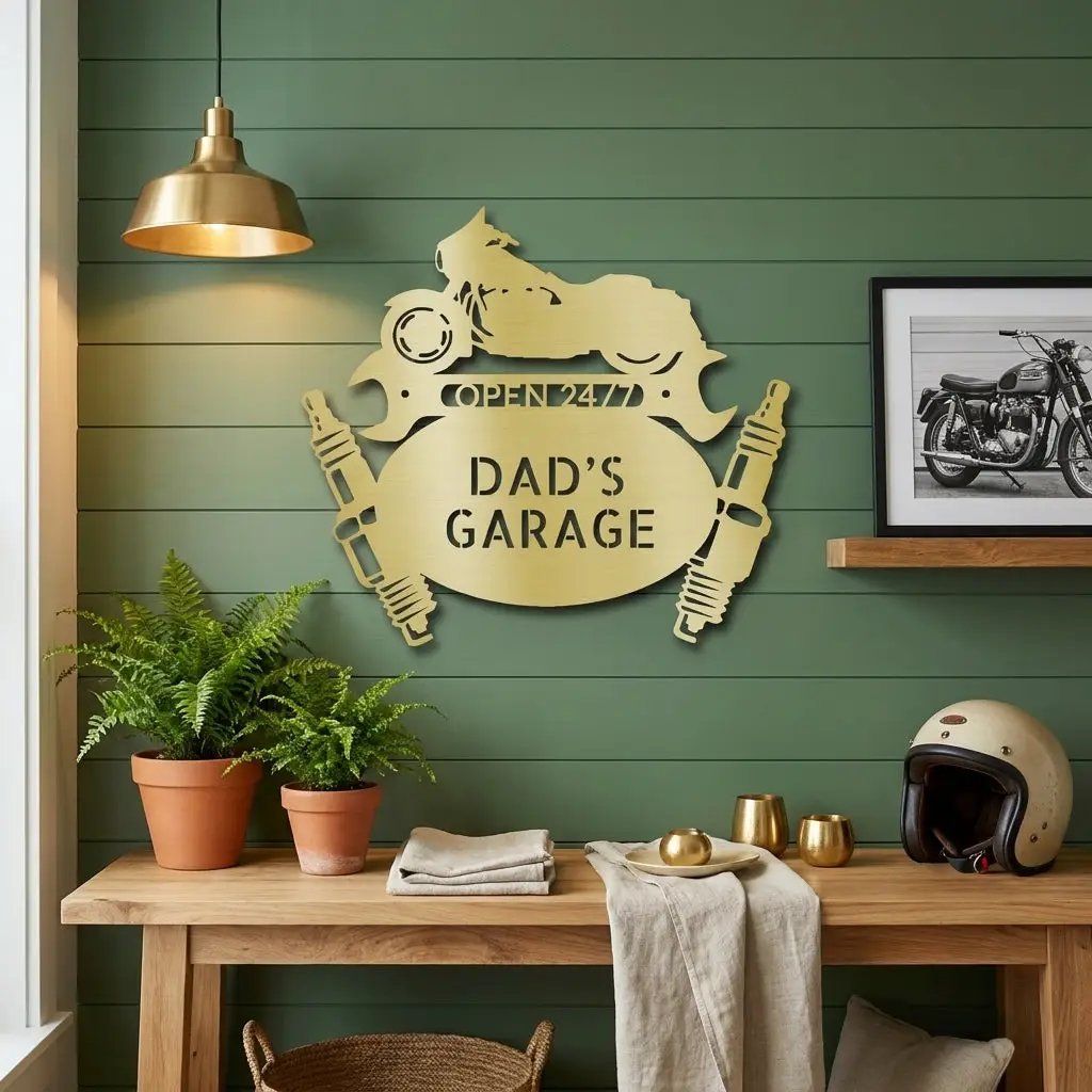 Personalized Motorcycle Garage Metal Sign, Custom Dad Garage Decor, Biker Wall Art, Man Cave Gift, Mechanic Shop Sign, Fathers Day Gift Idea