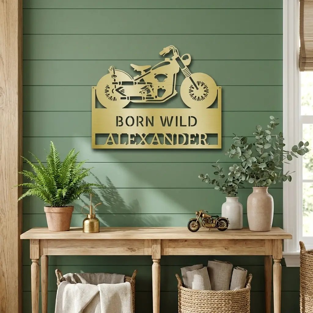 Personalized Motorcycle Metal Wall Art – Custom Name Garage Decor – Motorcycle Gift – Steel Wall Sign