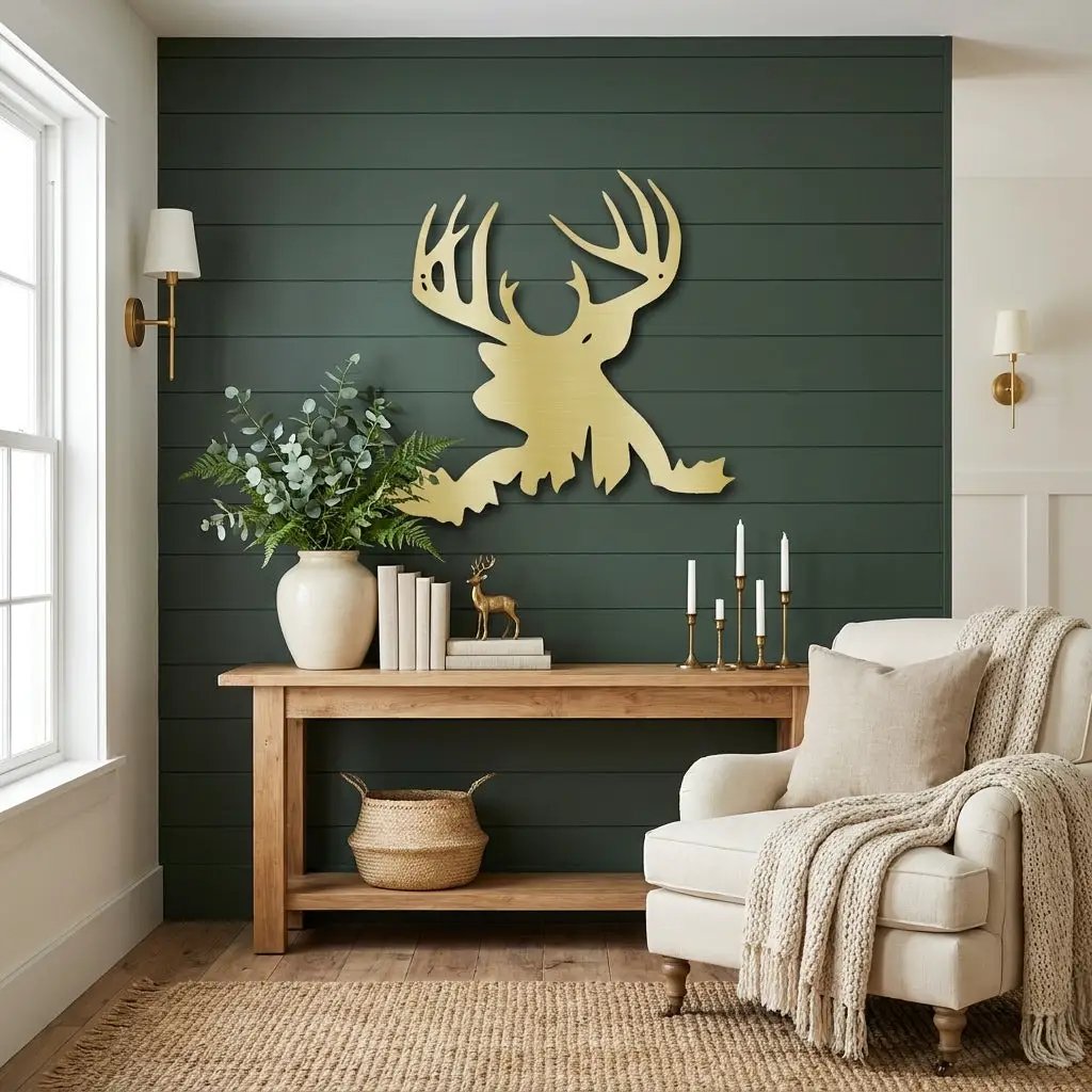 Deer Head Metal Wall Art – Buck Silhouette Wall Decor – Rustic Cabin Decor – Hunting Gift – Lodge Wall Art