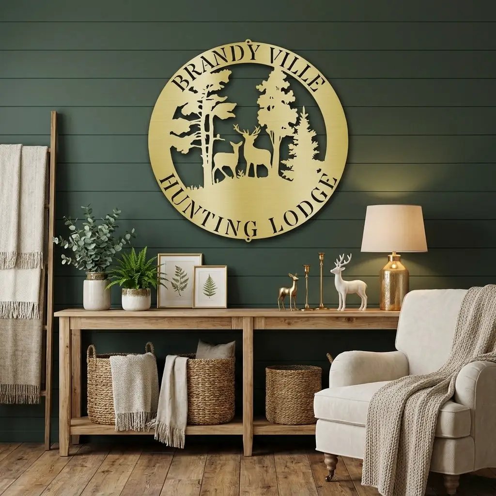 Personalized Deer Couple Metal Wall Art Custom Family Name Sign Hunting Lodge Decor Buck Doe Forest Scene Rustic Outdoor Wall Hanging