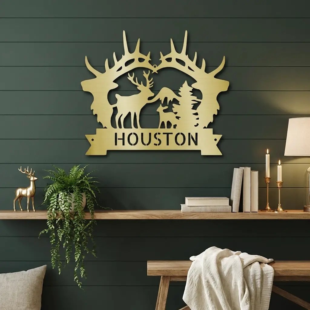 Big Deer Antler Personalized Name Metal Art Wall Sign