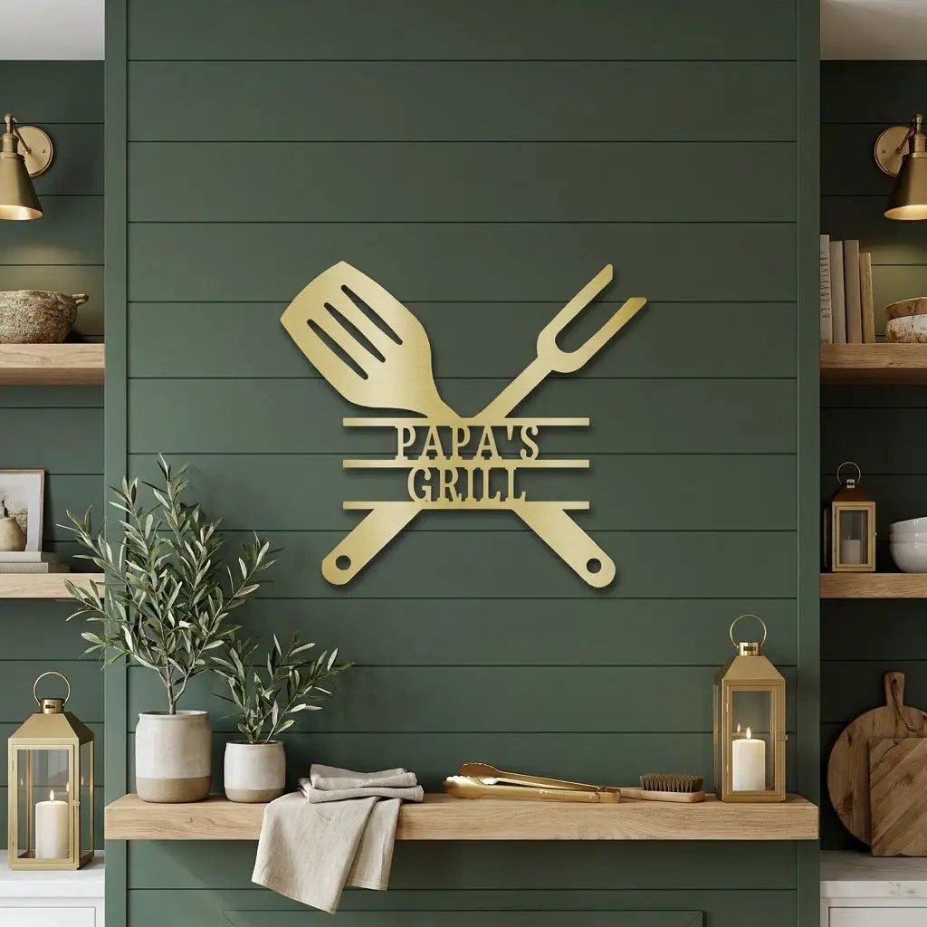 Personalized Grill Metal Wall Art – Custom BBQ Sign – Outdoor Kitchen Decor – Gift for Dad, Grandpa, BBQ Lover