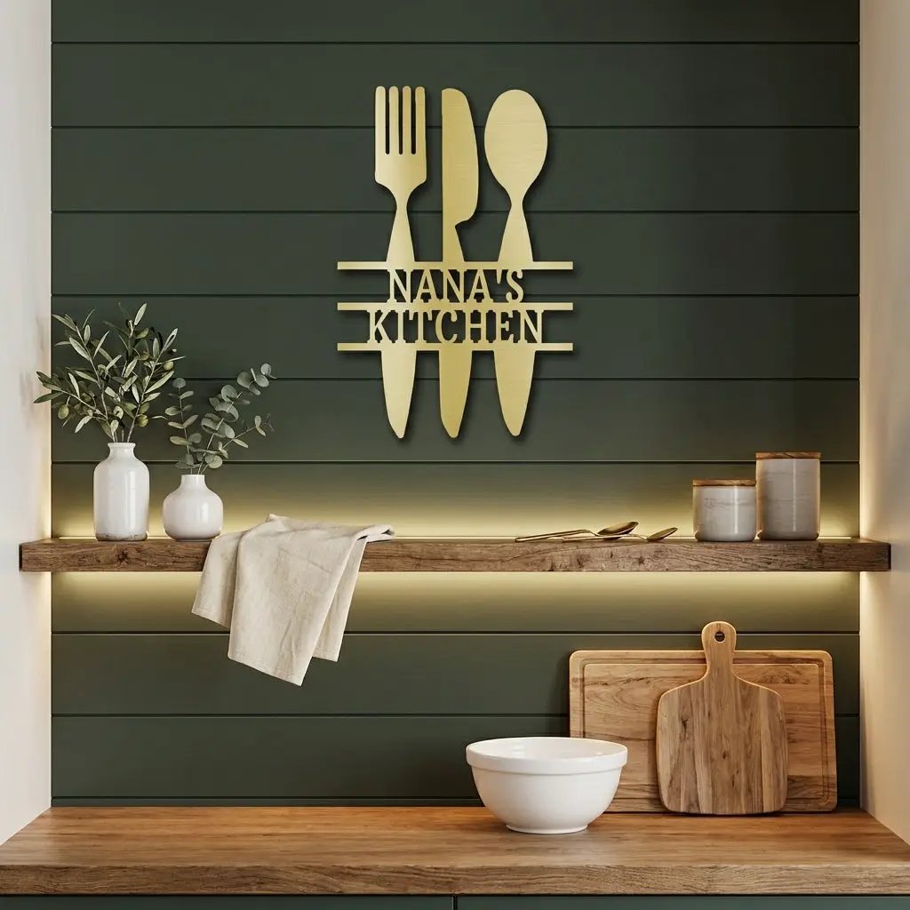 Personalized Kitchen Metal Sign – Farmhouse Kitchen Utensils Custom Name Sign