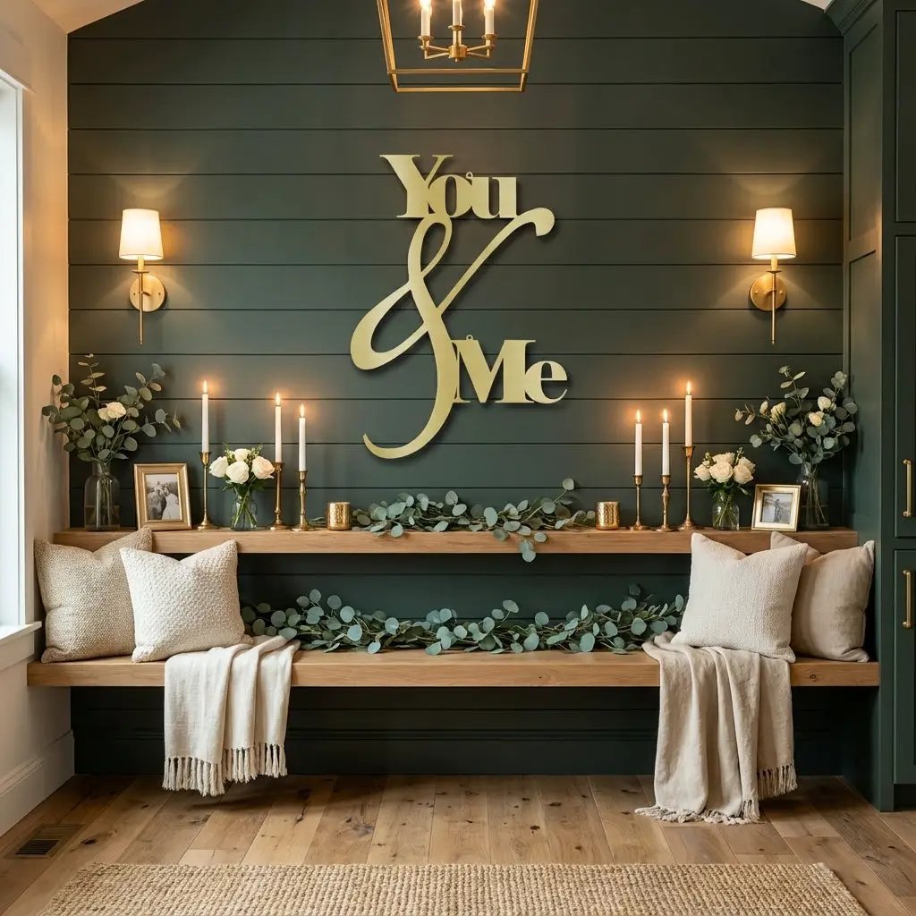 You and Me Metal Wall Art – Romantic Couple Sign – Wedding Gift, Anniversary Decor, Farmhouse Bedroom Wall Decor, Love Sign
