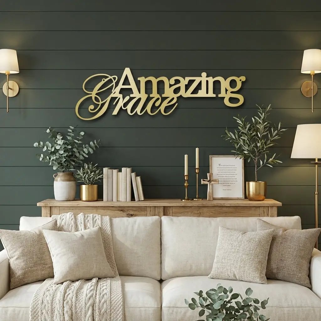 Amazing Grace Metal Wall Art Sign – Christian Steel Scripture Decor – Inspirational Faith Home Decor – Laser Cut Metal Sign