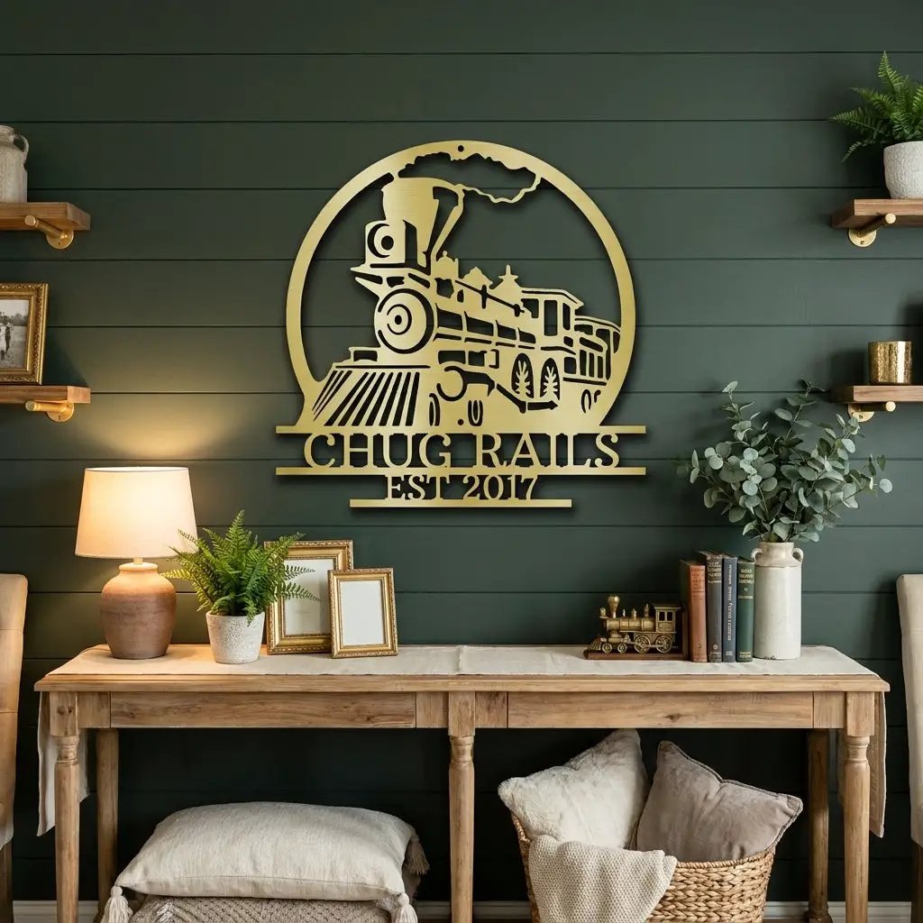 Vintage Steam Locomotive Train Personalized Name Metal Art Wall Sign