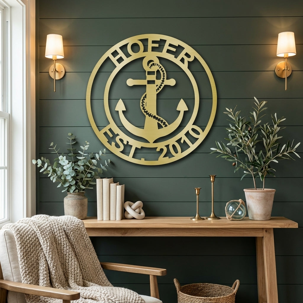 Personalized Anchor Metal Wall Art, Custom Family Name Sign, Nautical Wall Decor