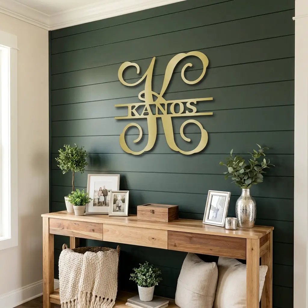 Family Name and Initial Personalized Metal Art Wall Sign