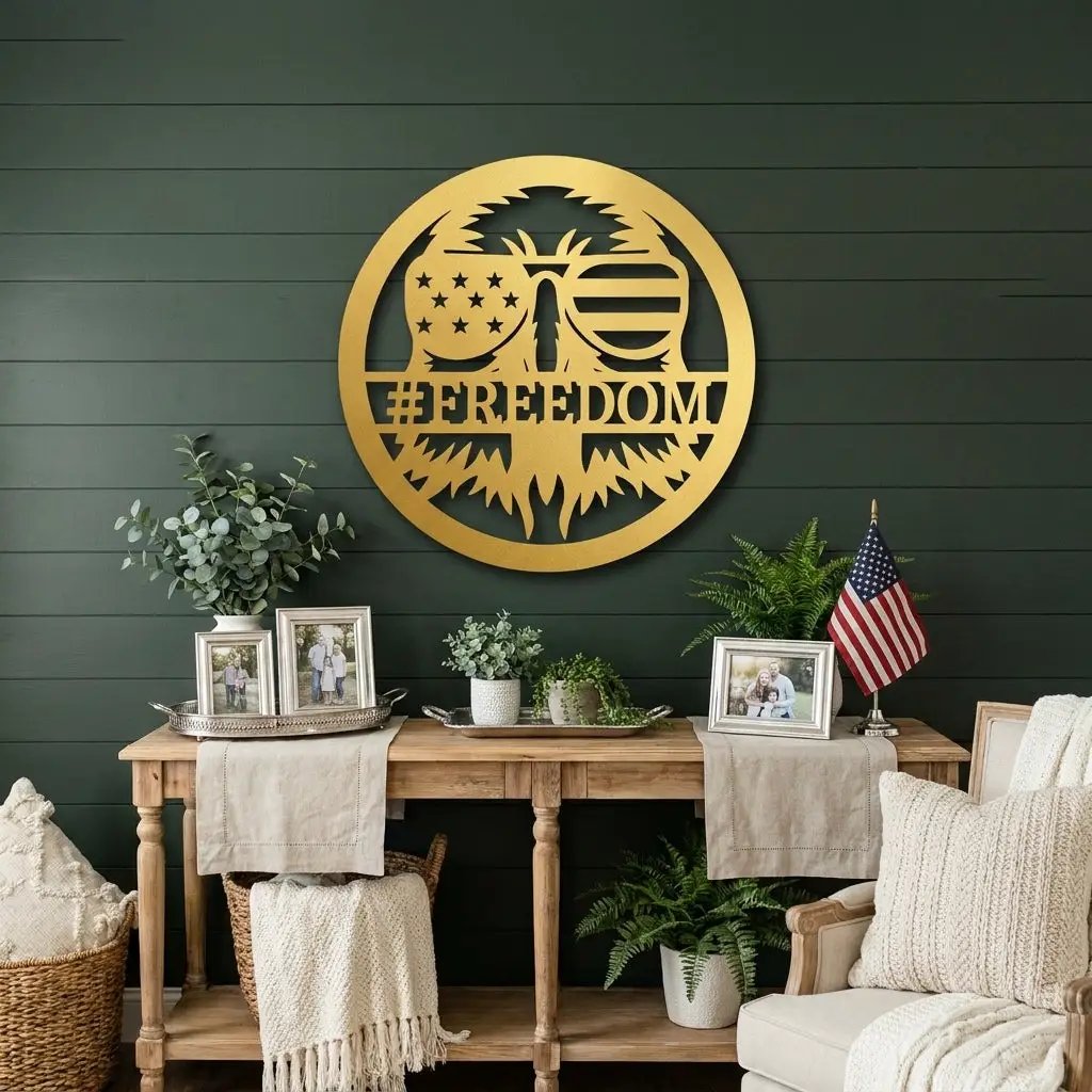 Personalized Freedom Eagle Metal Wall Art – Custom Patriotic American Flag Steel Sign – USA Freedom Decor for Veterans, Military Families & Patriot Homes