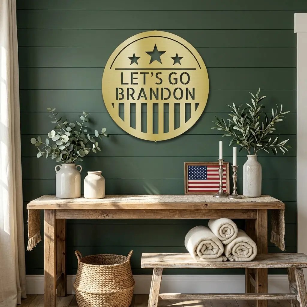 Personalized Patriotic Metal Wall Art Sign – Custom American Shield Steel Decor – Rustic USA Flag Wall Hanging – Farmhouse Patriotic Home Decor