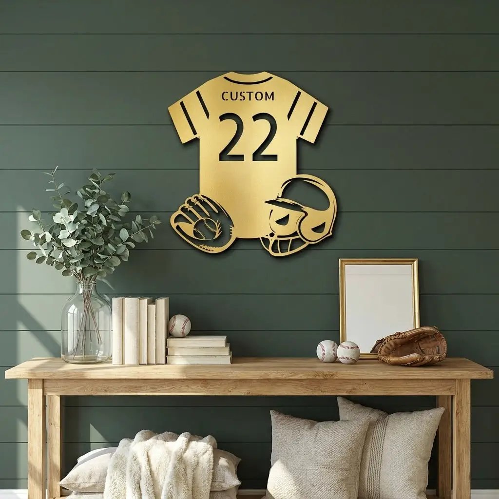 Baseball Gear Custom Name and Jersey Number Metal Wall Sign