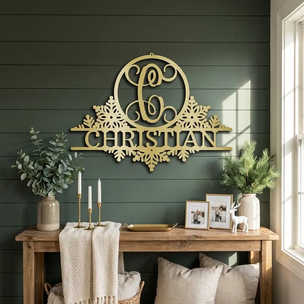 Personalized Family Name Metal Wall Art with Initial – Custom Monogram Steel Sign – Wedding Gift – Housewarming Decor – Farmhouse Wall Art