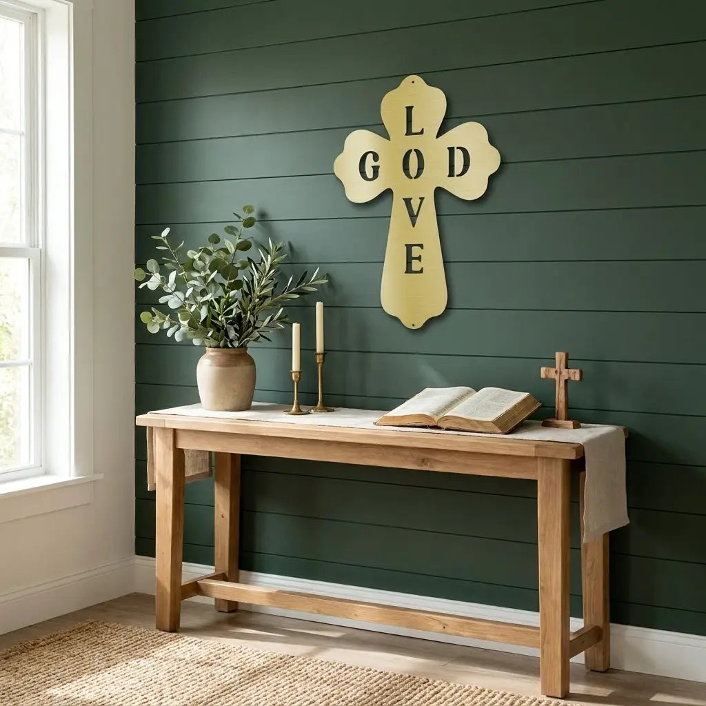 God Love Cross Metal Wall Art – Christian Wall Decor – Religious Cross Sign – Faith Home Decor – Bible Verse Style Wall Art